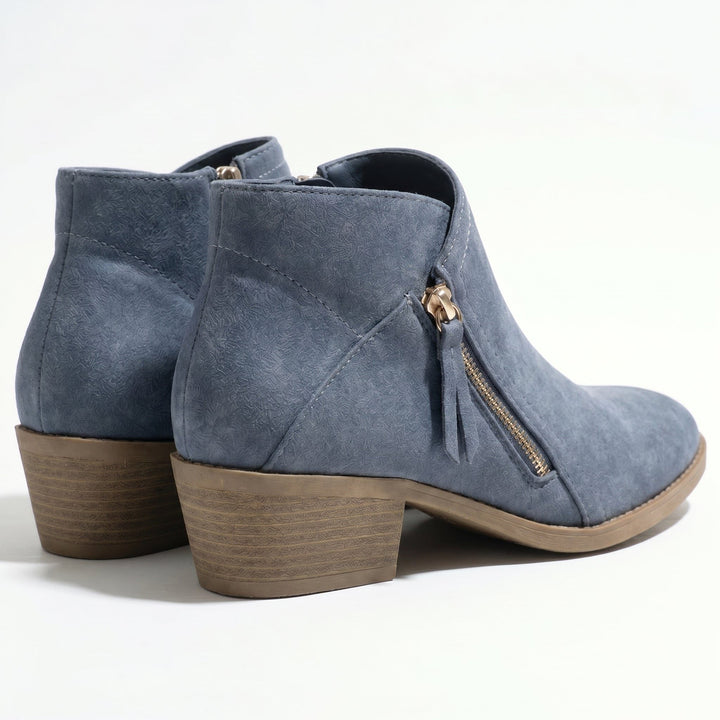 Block Heel Ankle Boots with Side Zip for Women
