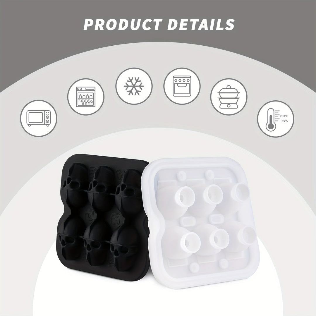 Silicone Skull Ice Cube Maker Tray with Large Reusable Mold for Drinks and Whiskey Ball