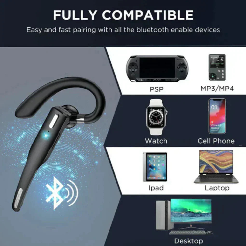 "Sleek black Bluetooth 5.1 noise-cancelling headset for men, featuring dual microphones for clear, hands-free calls."