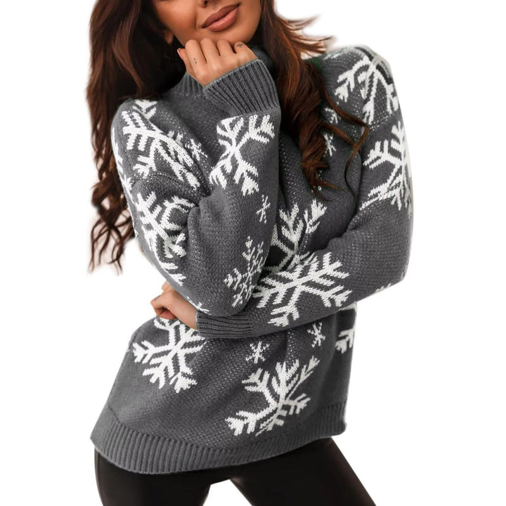 Snowflake Knit Sweater with Crew Neck for Women