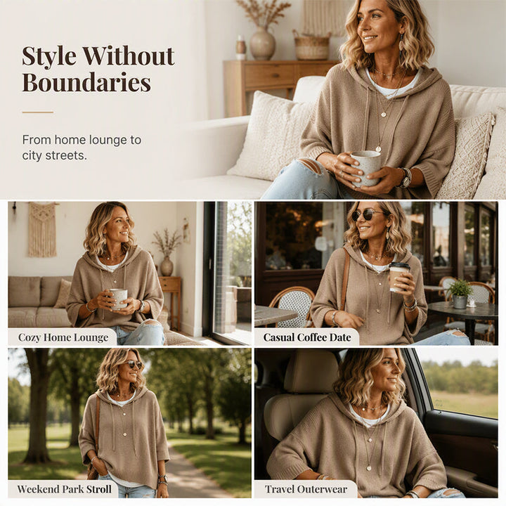 Women's Hooded Drawstring Knit Sweater – Vintage Distressed Oversized Sweater