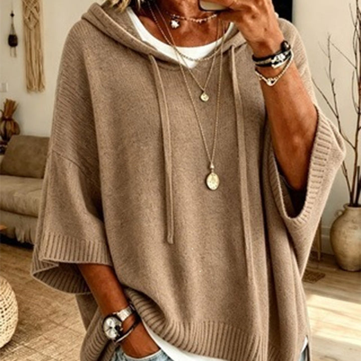 Women's Hooded Drawstring Knit Sweater – Vintage Distressed Oversized Sweater