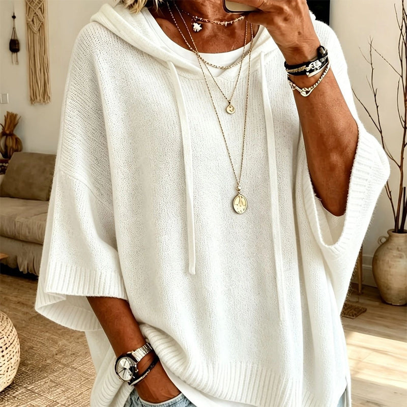 Women's Hooded Drawstring Knit Sweater – Vintage Distressed Oversized Sweater