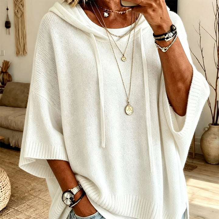 Women's Hooded Drawstring Knit Sweater – Vintage Distressed Oversized Sweater