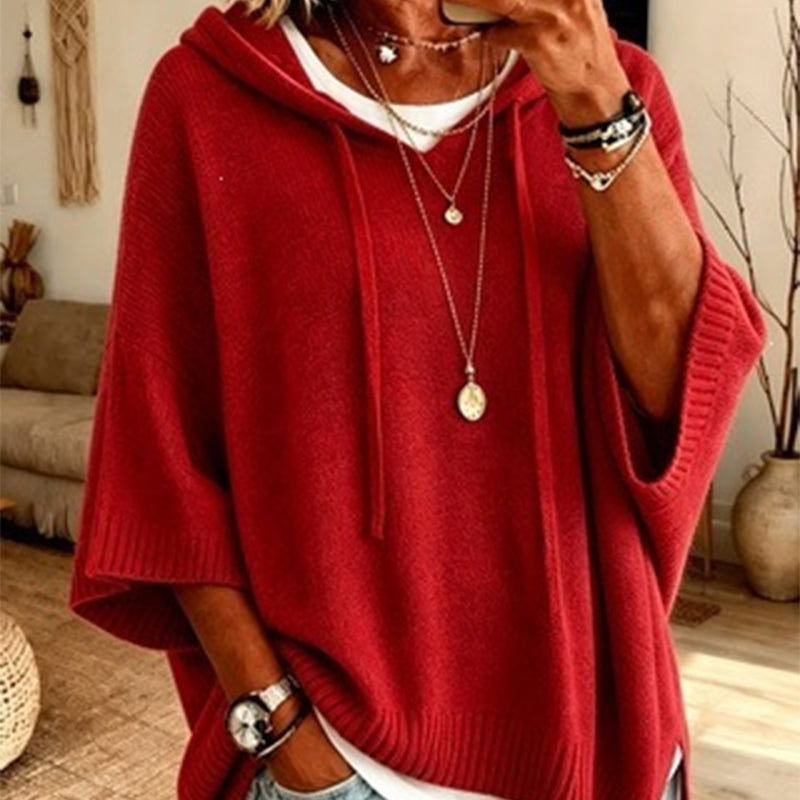 Women's Hooded Drawstring Knit Sweater – Vintage Distressed Oversized Sweater
