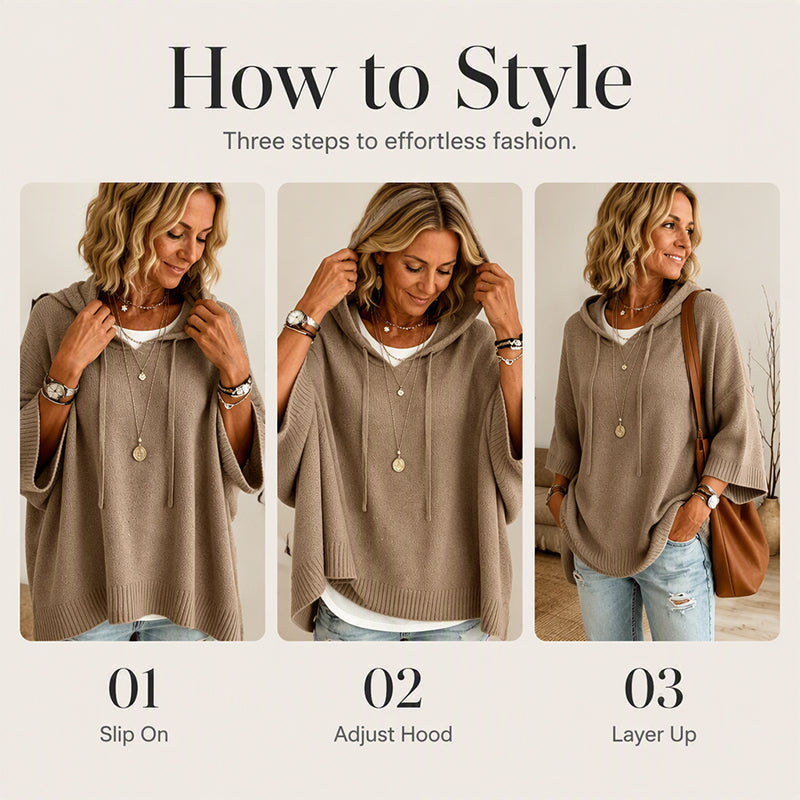 Women's Hooded Drawstring Knit Sweater – Vintage Distressed Oversized Sweater
