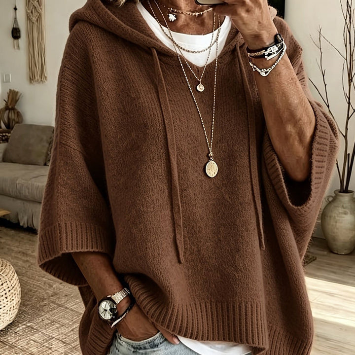 Women's Hooded Drawstring Knit Sweater – Vintage Distressed Oversized Sweater