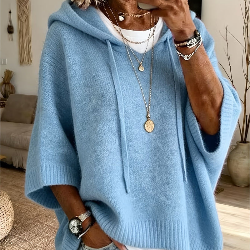 Women's Hooded Drawstring Knit Sweater – Vintage Distressed Oversized Sweater