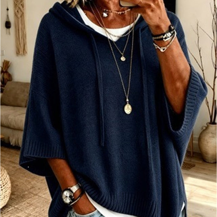 Women's Hooded Drawstring Knit Sweater – Vintage Distressed Oversized Sweater
