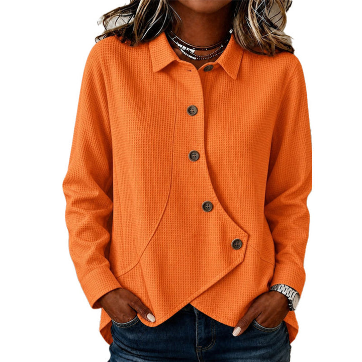 Women's Sweater with Button Placket and Asymmetric Hem