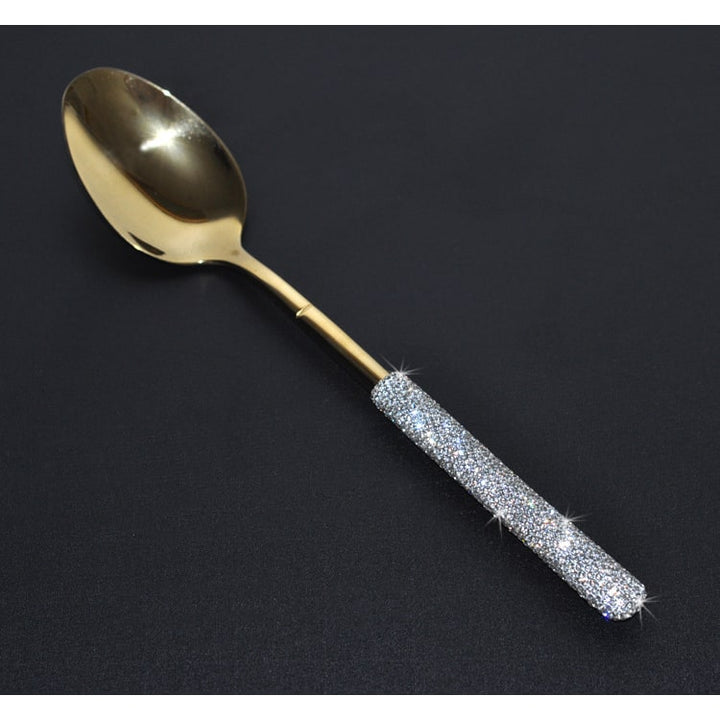 Stainless Steel Flatware Set with Rhinestone Encrusted Handles 18/10 Service for 12