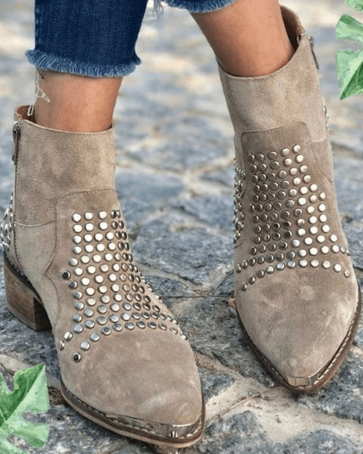 Suede Block Heel Ankle Boots with Studs for Women