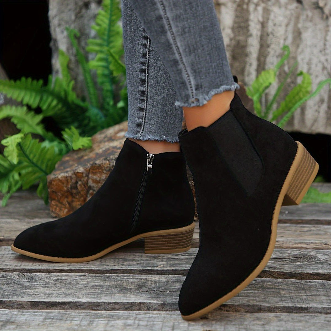 Suede Block Heel Ankle Boots with Zip for Women