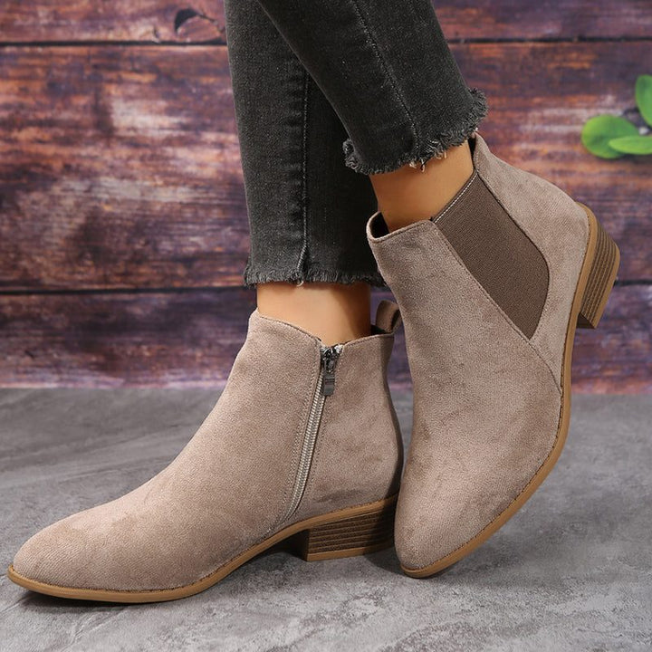 Suede Block Heel Ankle Boots with Zip for Women