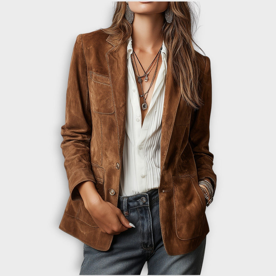 Suede Blazer with Button-Front for Women