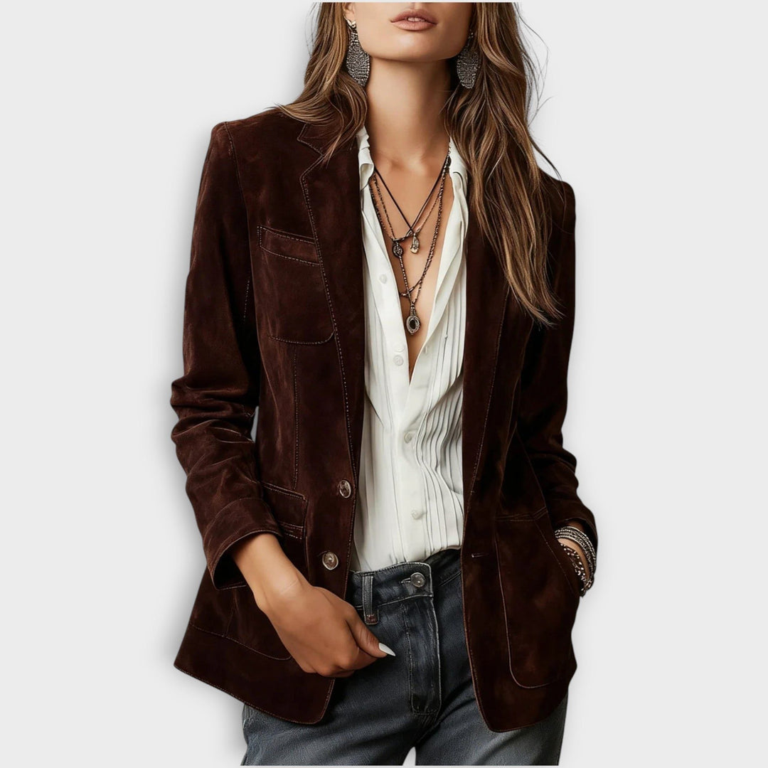 Suede Blazer with Button-Front for Women