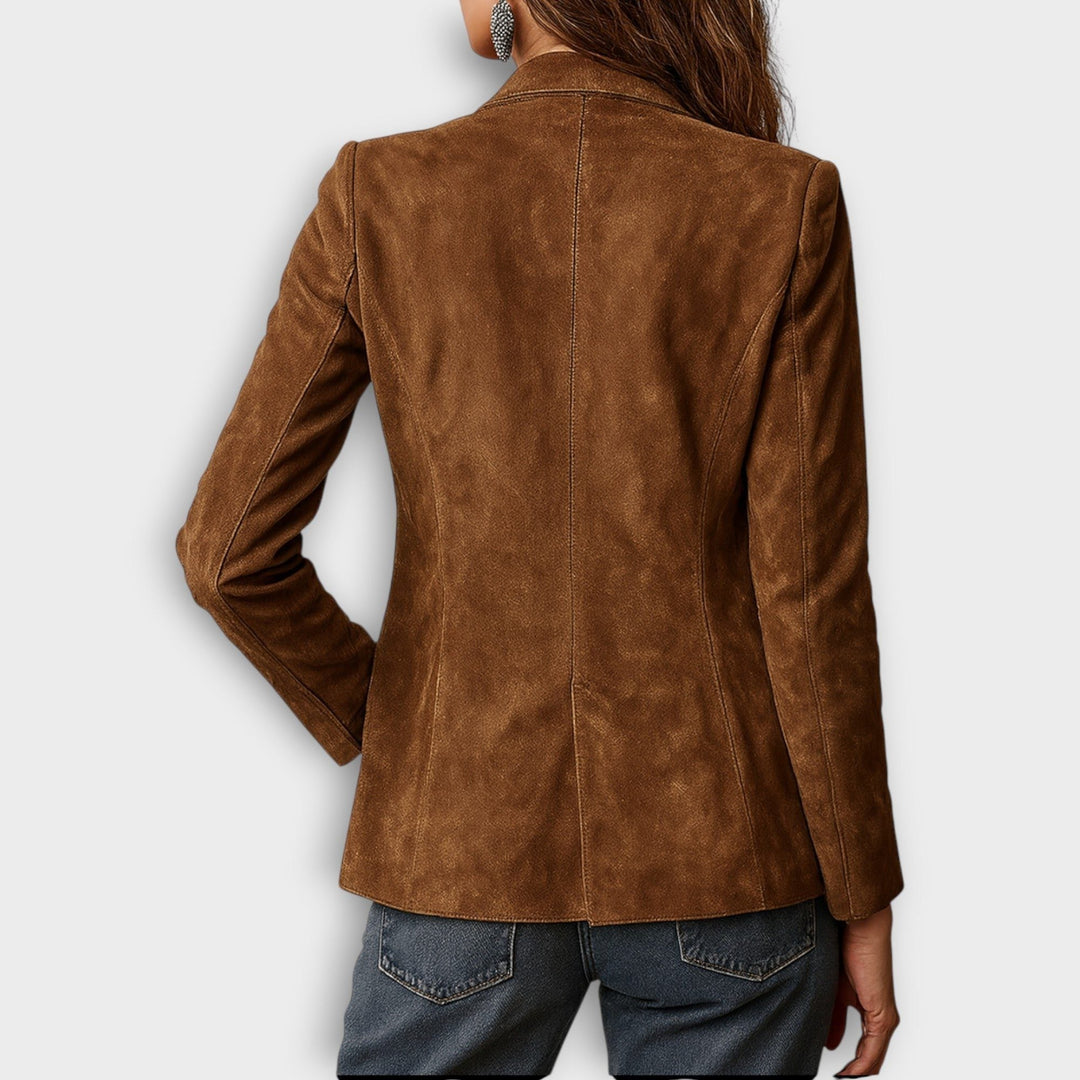 Suede Blazer with Button-Front for Women