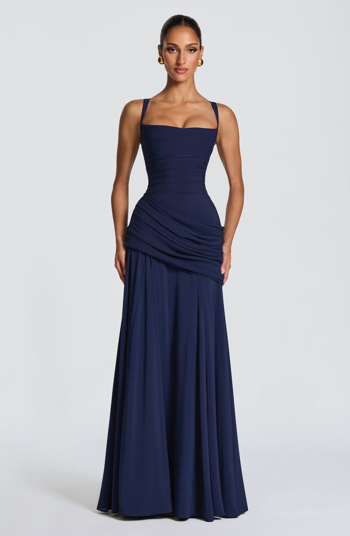 Flowing Chiffon Maxi Dress with Cowl Neck and Lace-Up Back