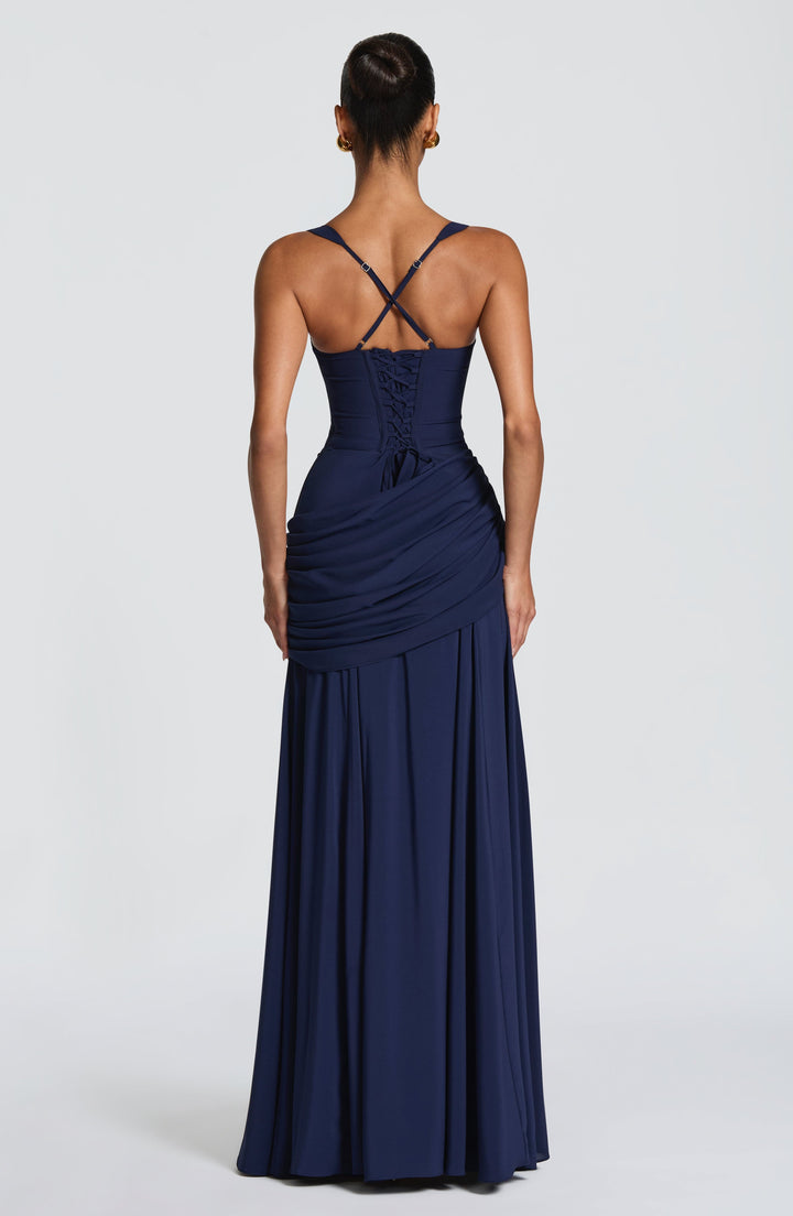 Flowing Chiffon Maxi Dress with Cowl Neck and Lace-Up Back