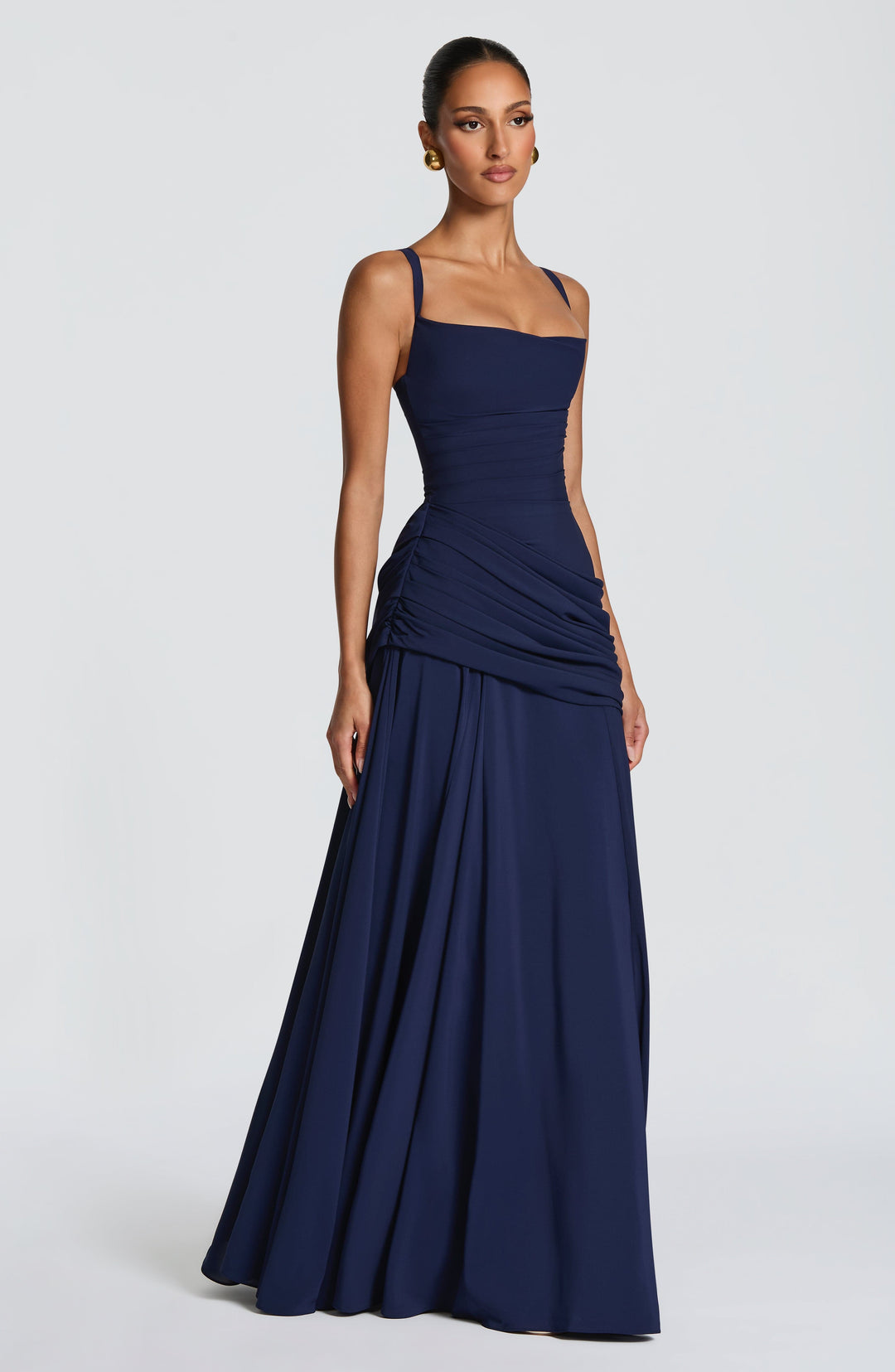 Flowing Chiffon Maxi Dress with Cowl Neck and Lace-Up Back