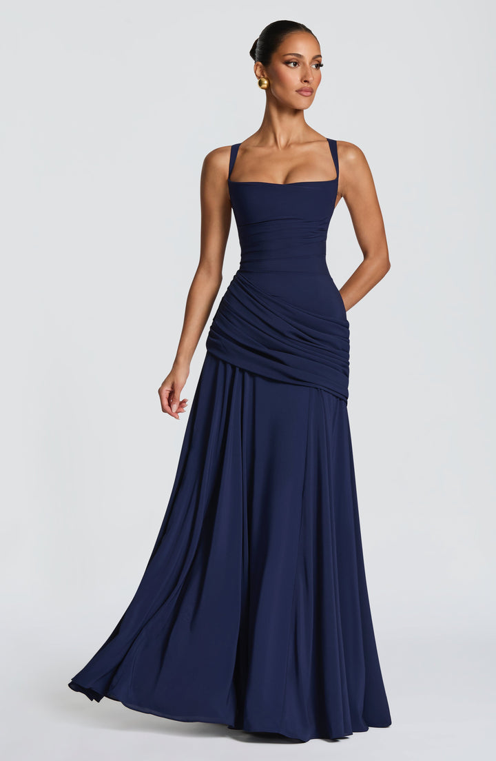 Flowing Chiffon Maxi Dress with Cowl Neck and Lace-Up Back