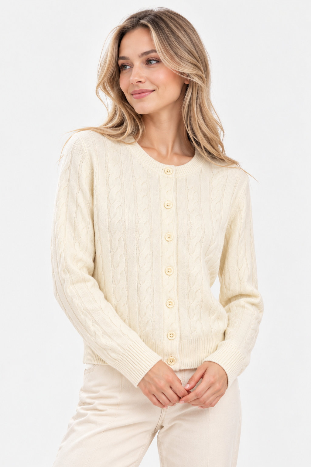Textured Knit Cardigan with Button-Front for Women
