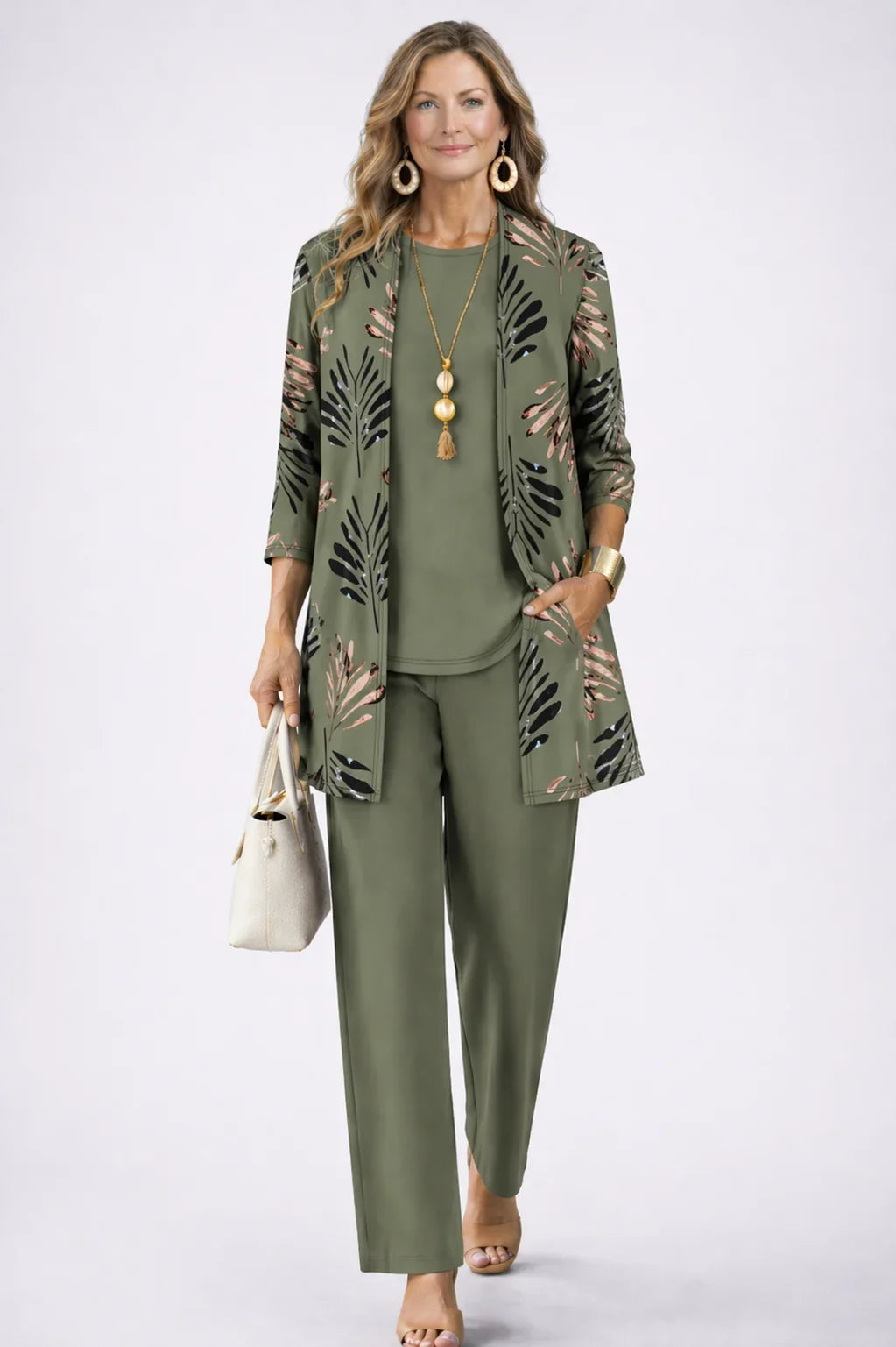 Three-Piece Cardigan, Top and Pant Set