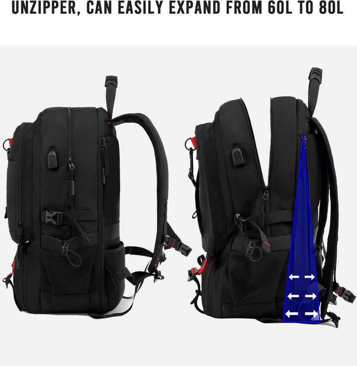 60L Waterproof Travel Laptop Rucksack with USB and Shoe Compartment