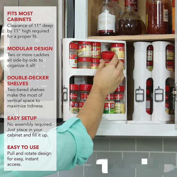 Two-Tier Rotating Spice Rack Organizer for Kitchen Cabinet with Pull-Out Sliding Base