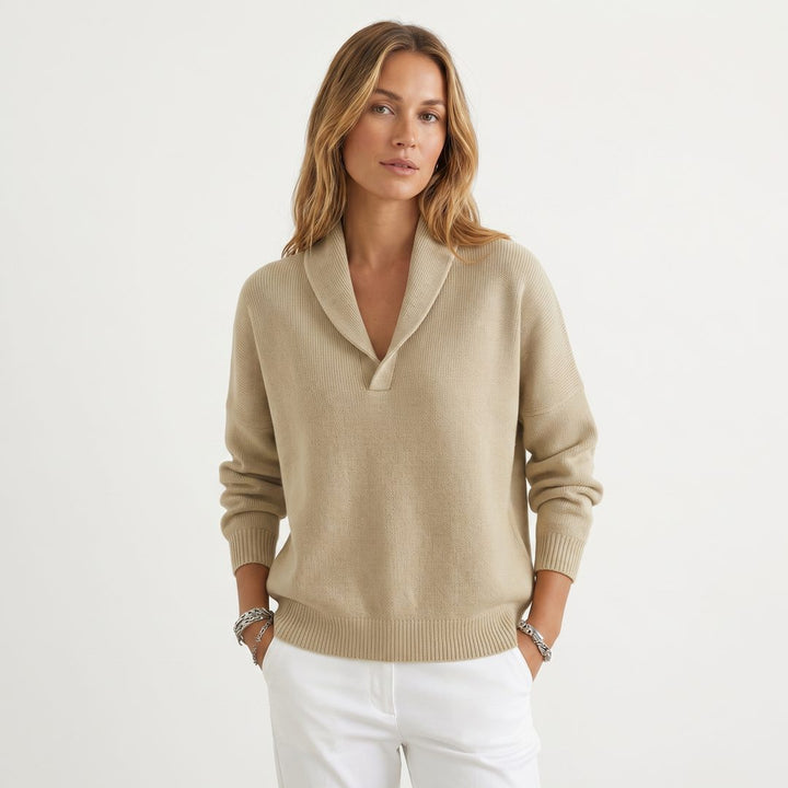 Relaxed Knit Pullover with V-Neck for Women