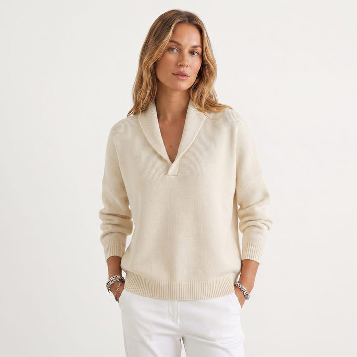 Relaxed Knit Pullover with V-Neck for Women