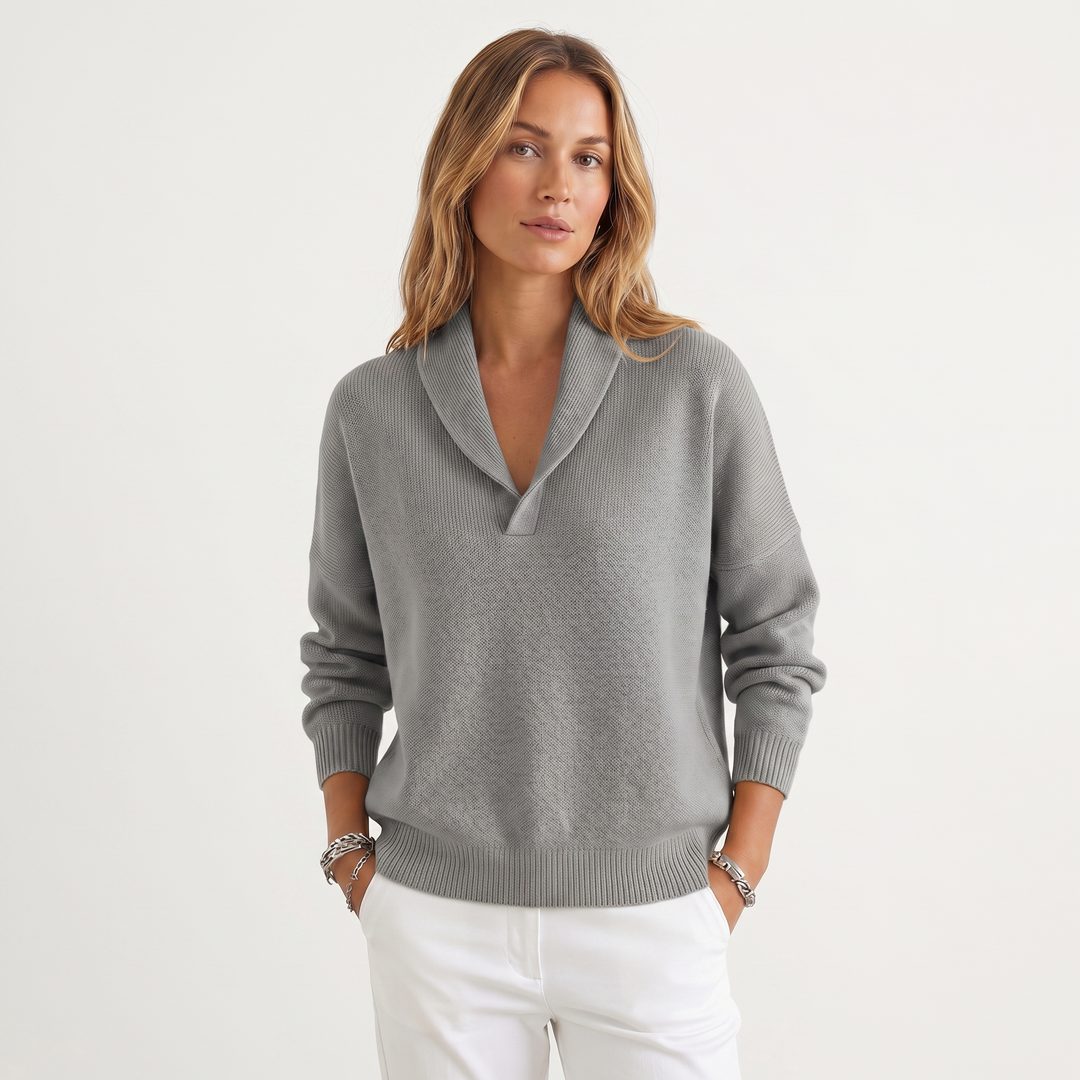 Relaxed Knit Pullover with V-Neck for Women