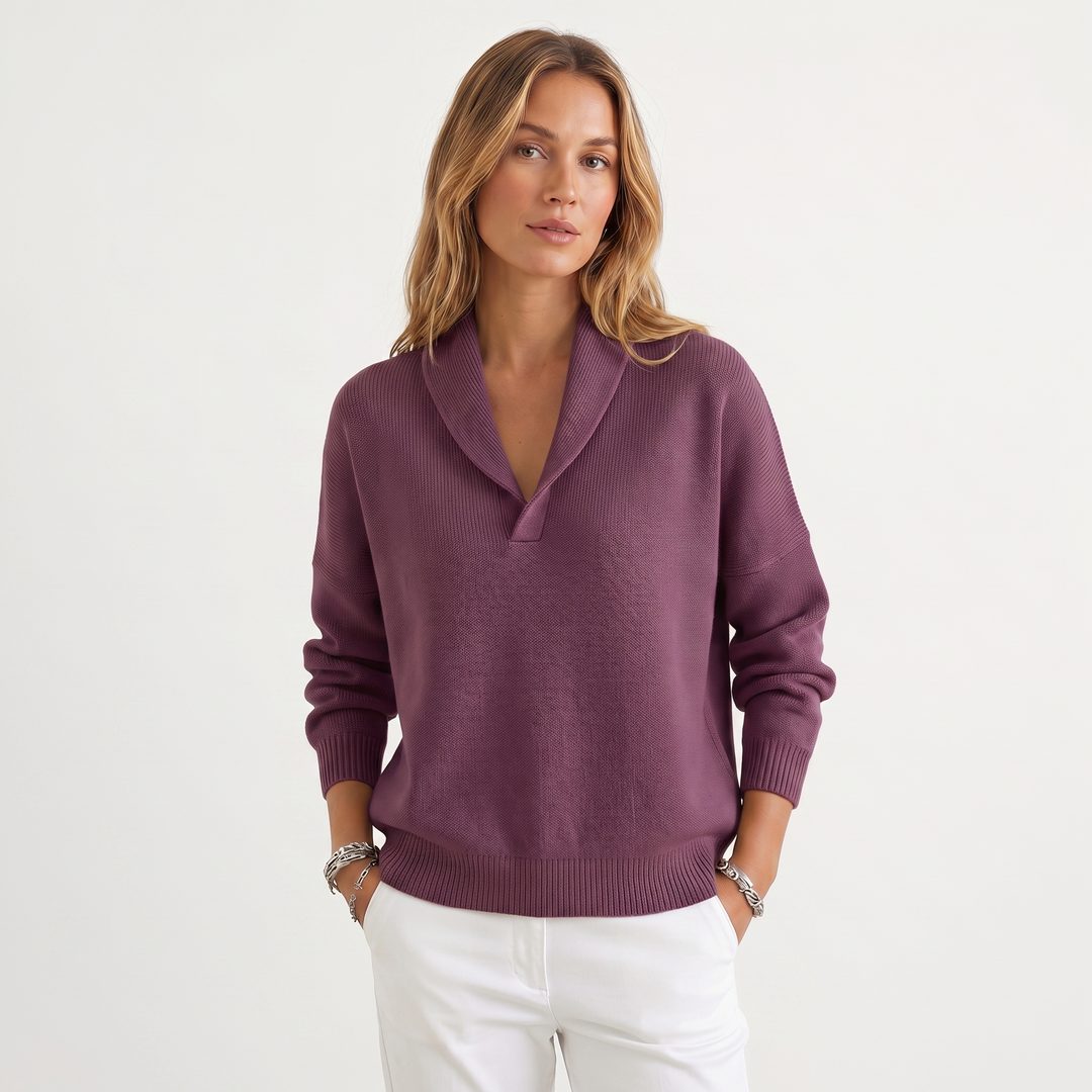 Relaxed Knit Pullover with V-Neck for Women