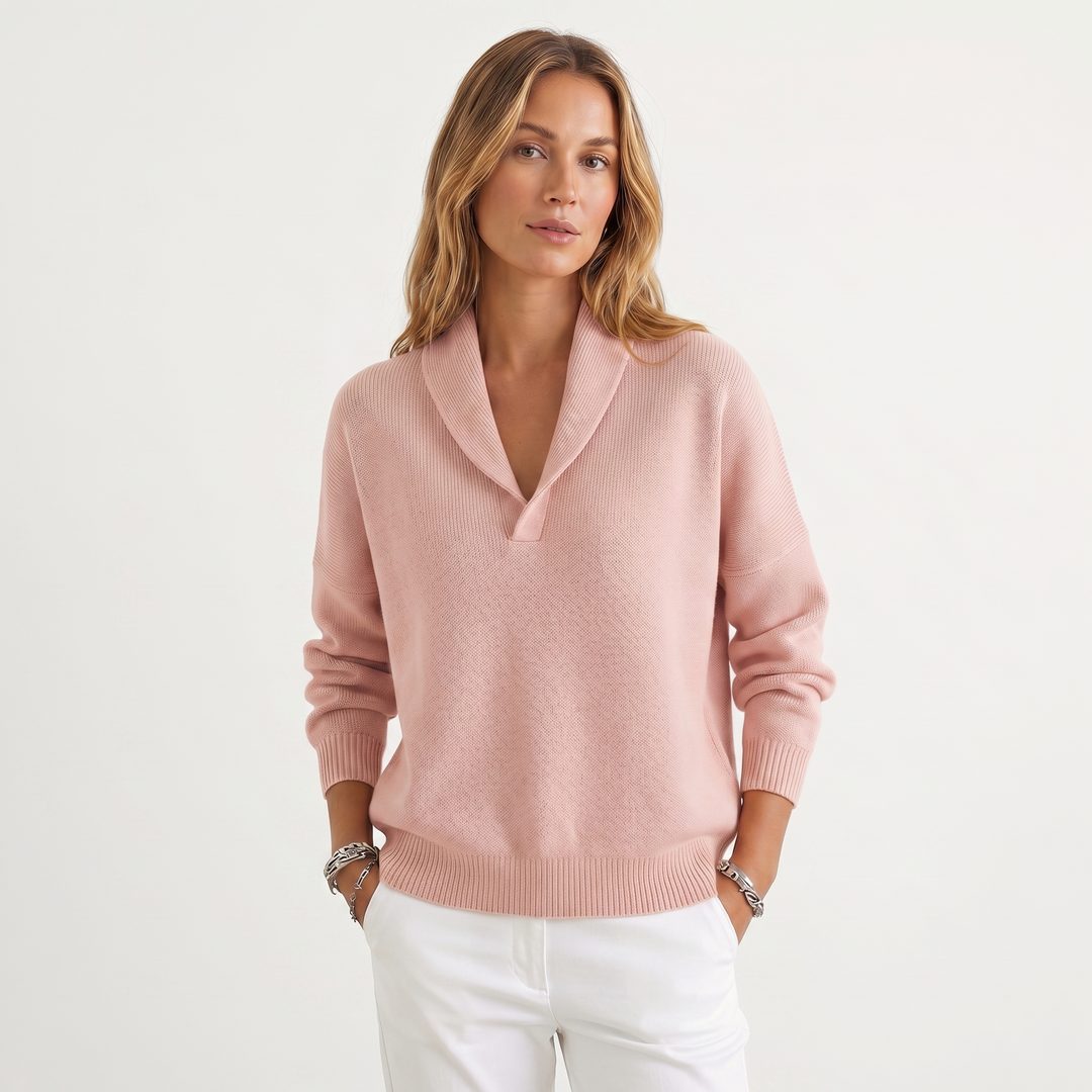 Relaxed Knit Pullover with V-Neck for Women