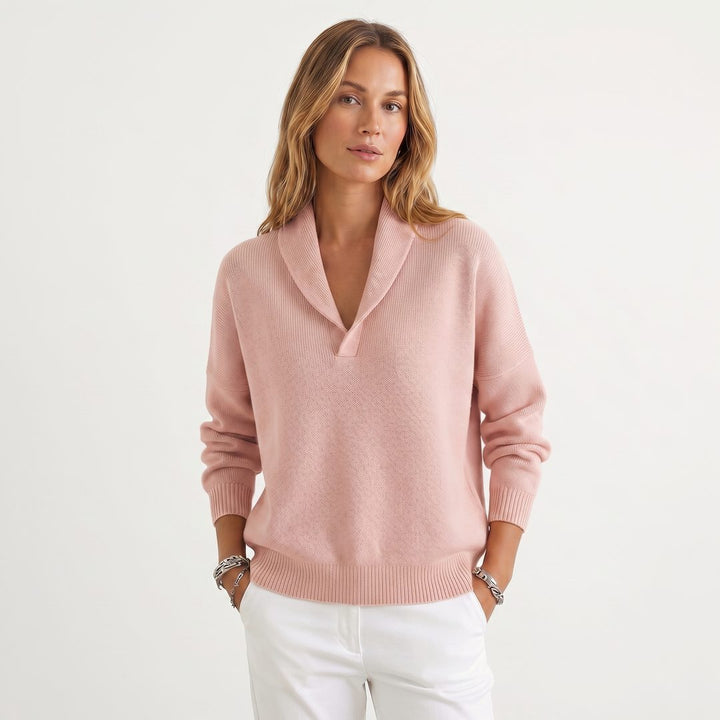Relaxed Knit Pullover with V-Neck for Women