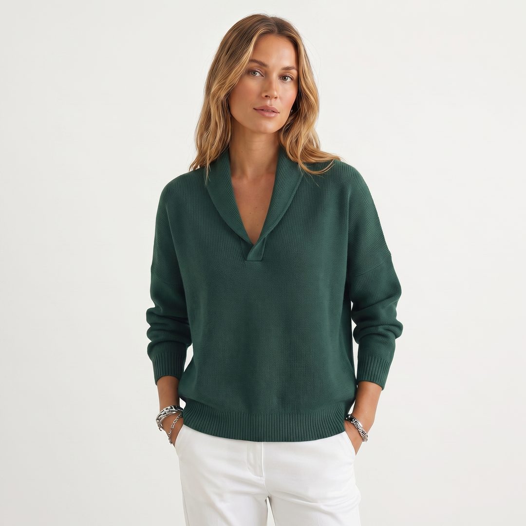 Relaxed Knit Pullover with V-Neck for Women