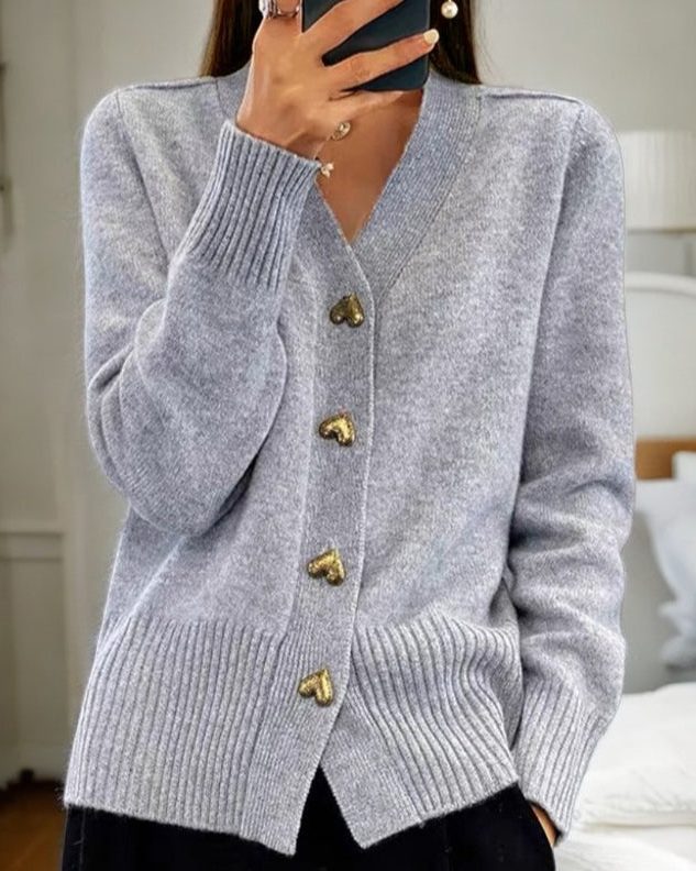 Merino Knit Cardigan with V-Neck and Button-Up Front for Women