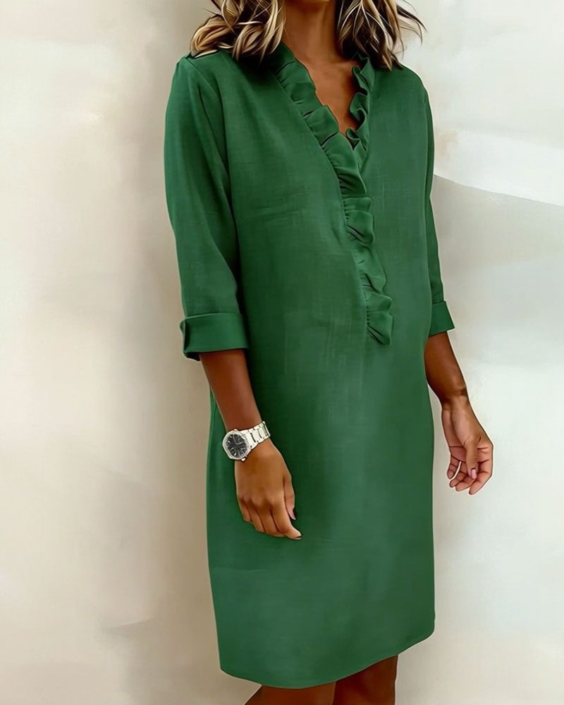 Midi Dress with V-Neck and Ruffles for Women