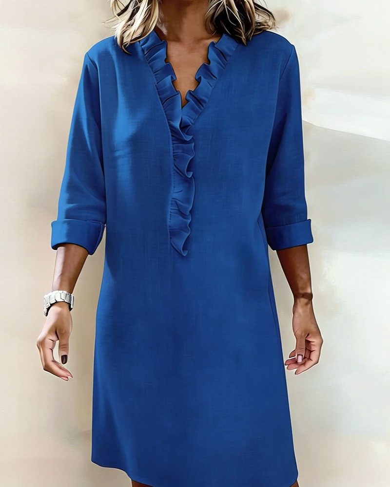 Midi Dress with V-Neck and Ruffles for Women