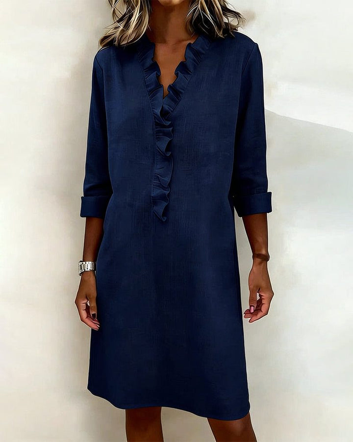 Midi Dress with V-Neck and Ruffles for Women