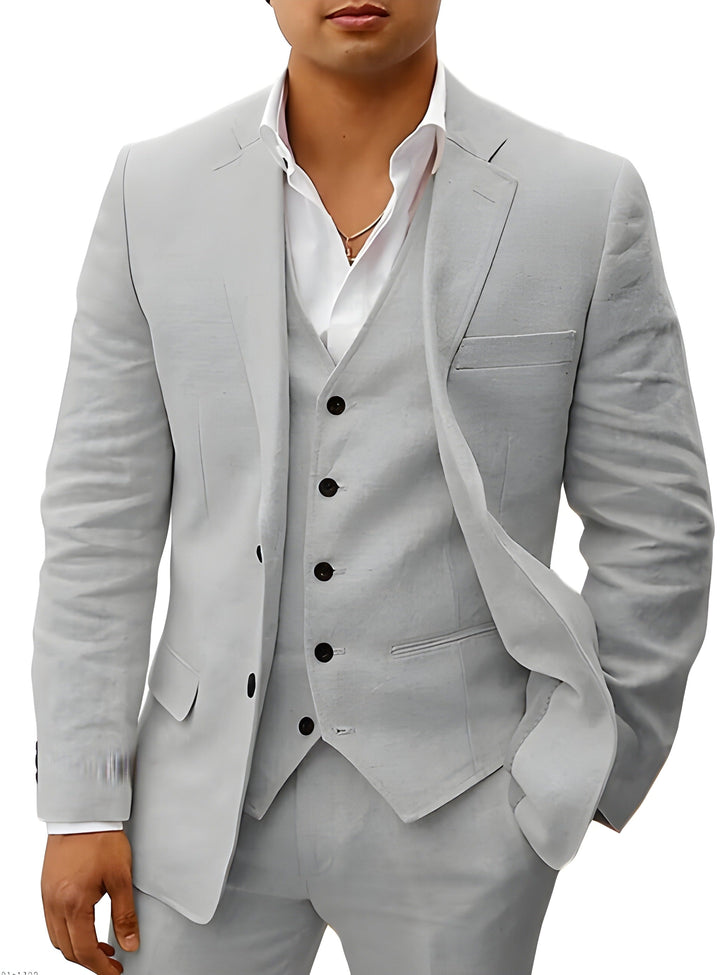 Men's Three-Piece Tailored Suit with Lapel Jacket, Waistcoat and Pants