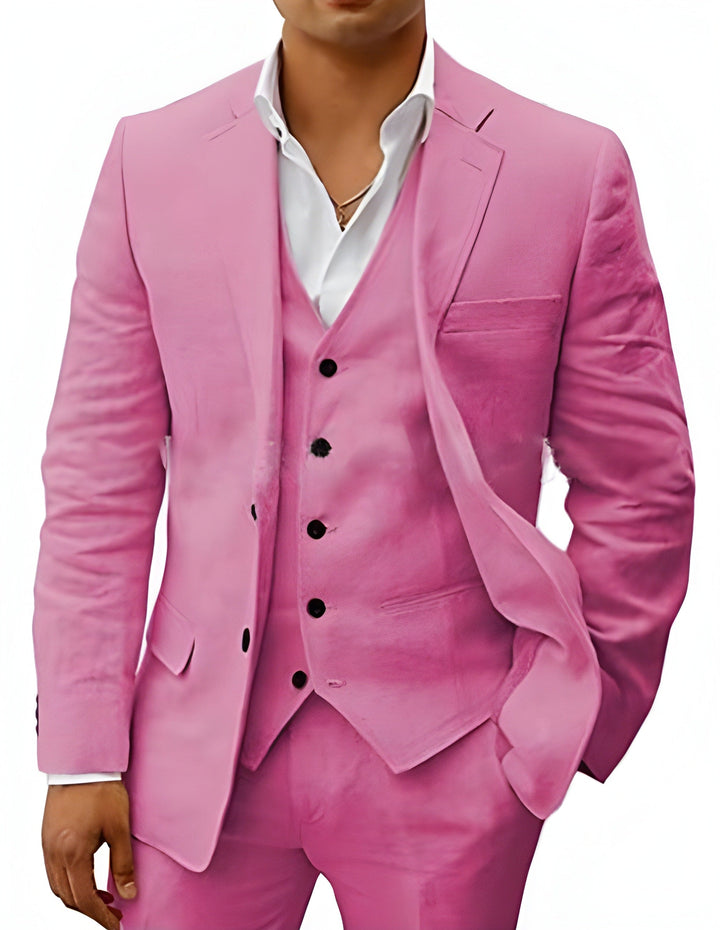 Men's Three-Piece Tailored Suit with Lapel Jacket, Waistcoat and Pants