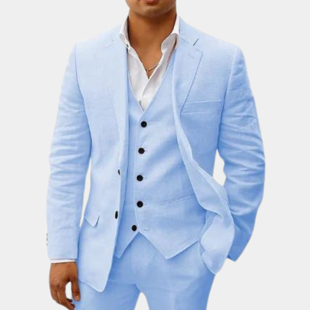 Men's Three-Piece Tailored Suit with Lapel Jacket, Waistcoat and Pants