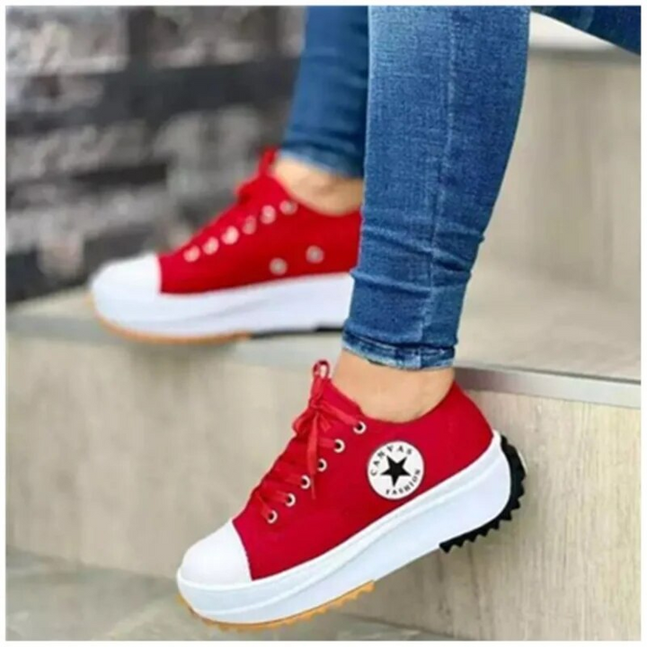Women's Chunky Canvas Sneakers with Contrasting Side Stripe