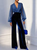 Velvet Wide Leg Jumpsuit with Sheer Wrap Top for Women