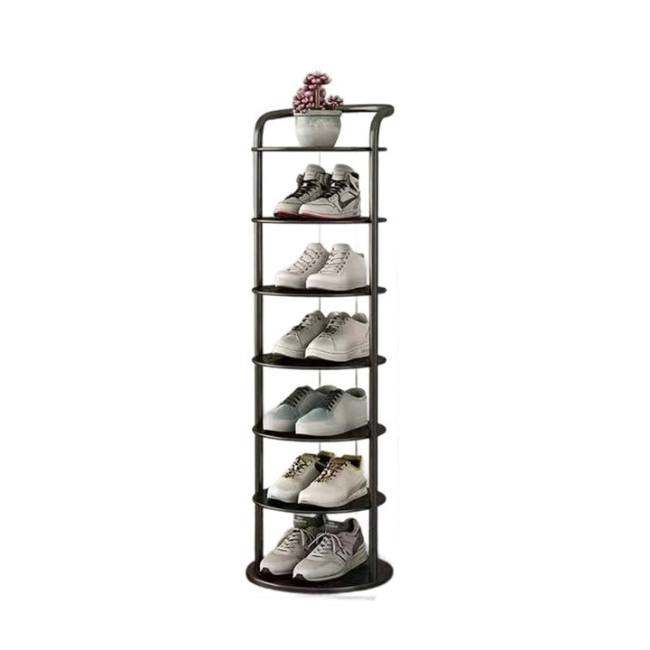 Vertical Shoe Rack and Storage with Metal Frame Freestanding Multi-Tier Round Shelves