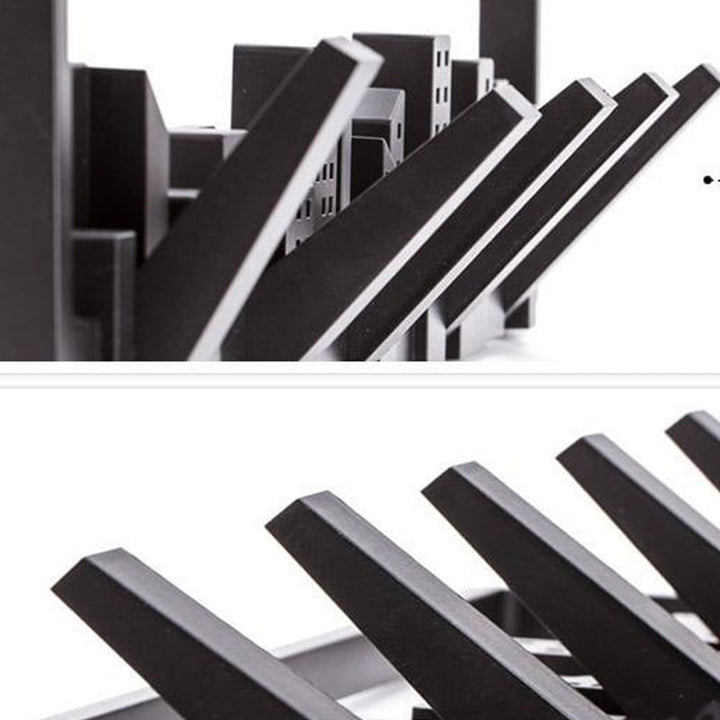 Wall Mounted and Hung Coat Rack with 5 Flip-Down Hooks Decorative Cityscape Design Wooden