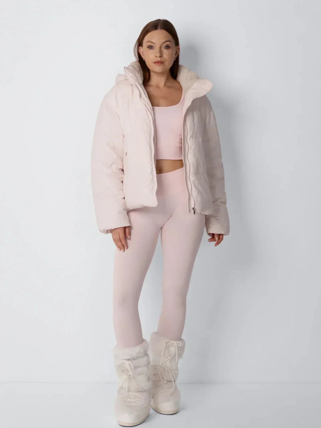 Women's Cropped Quilted Jacket with Removable Hood and Fleece Lining