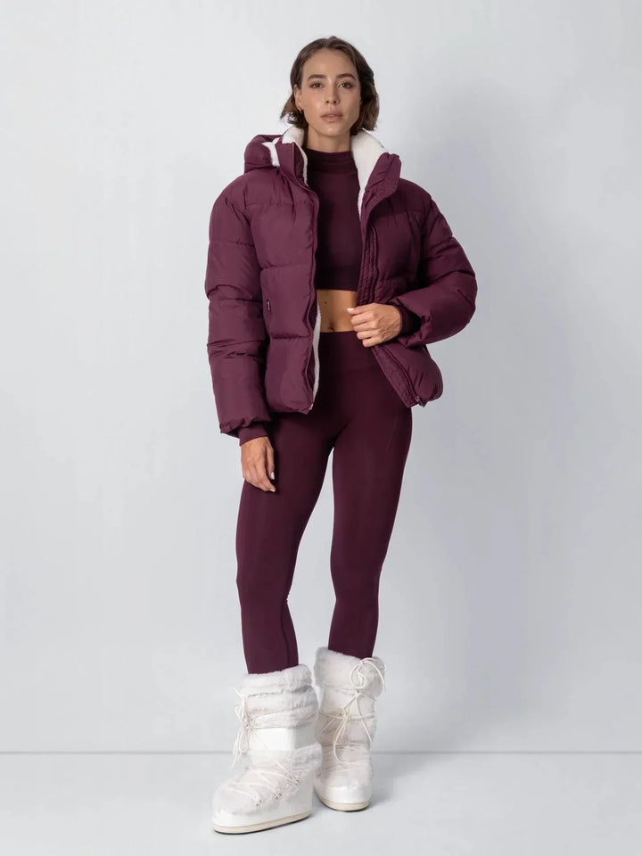 Women's Cropped Quilted Jacket with Removable Hood and Fleece Lining