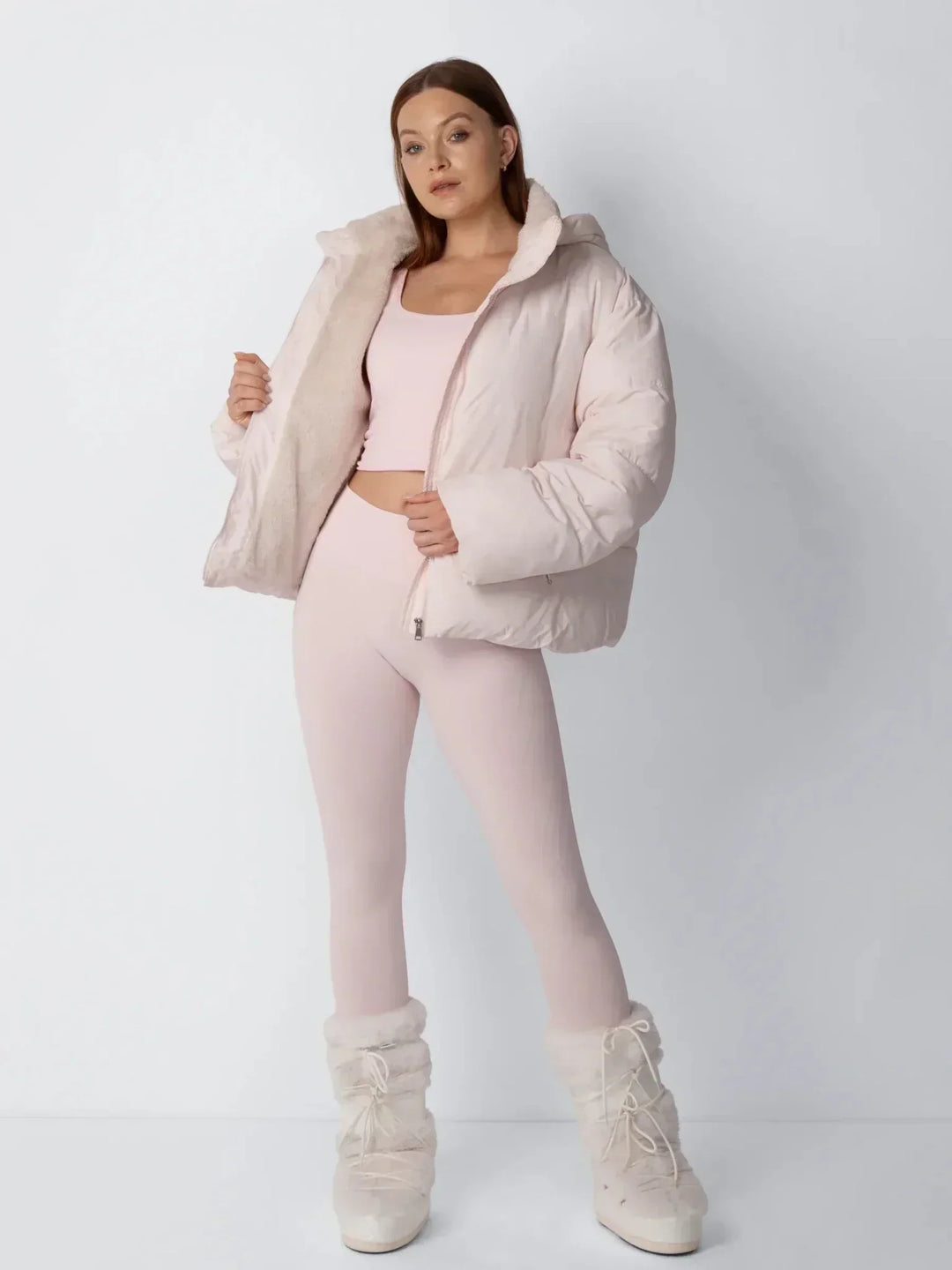 Women's Cropped Quilted Jacket with Removable Hood and Fleece Lining
